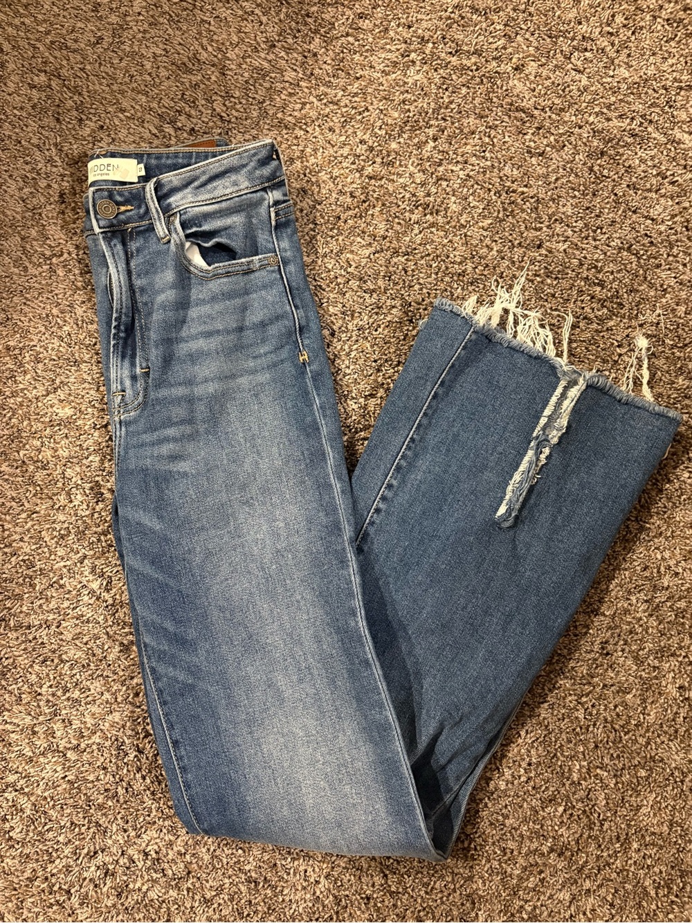 Hidden Jeans Medium Wash Frayed Hem Wide Leg Jeans